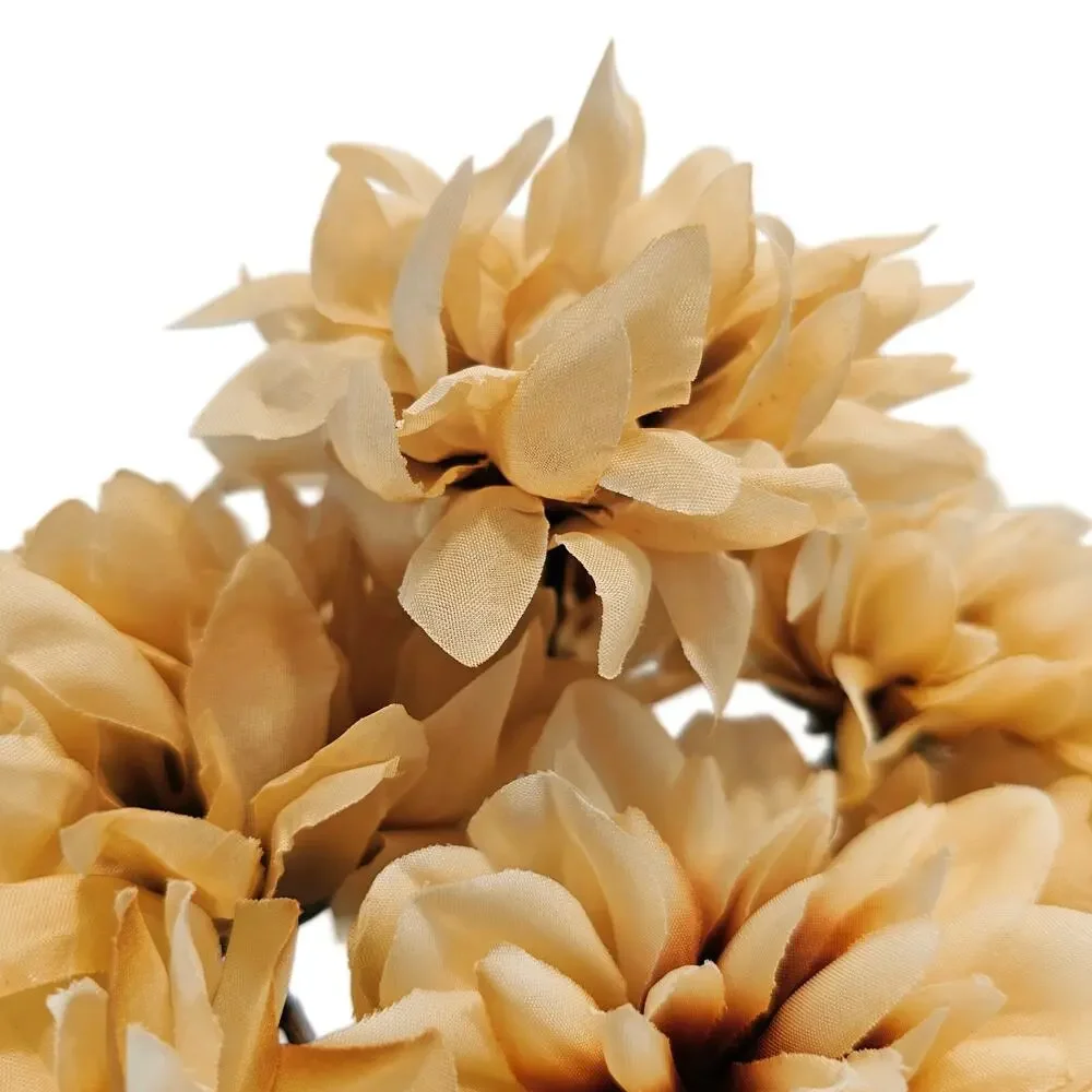 18 Pc Beige Artificial Silk Mum Flower Stems Chrysanthemum Floral Craft  Lot DIY